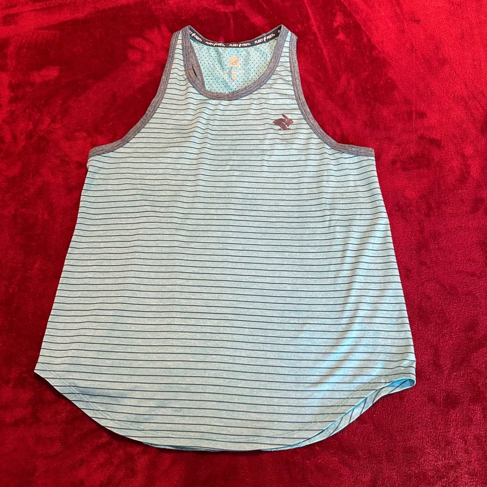 Rabbit Womens Running Tank Top XS Blue Striped Mesh Back Fleet Feet Racerback